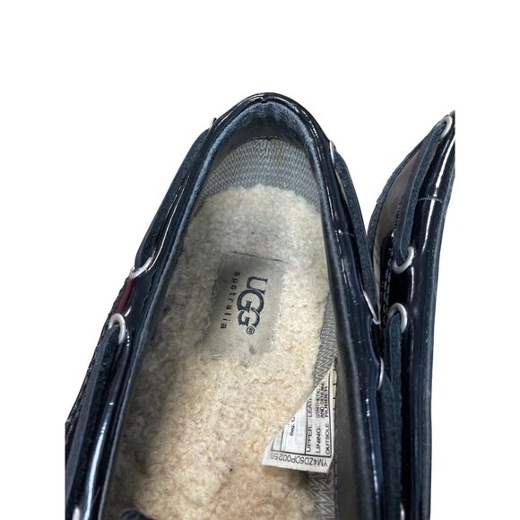 UGG Ashdale Black Patent Leather Sheepskin Rain Duck Shoes Sz 8 SKU 9488 - Picture 11 of 16